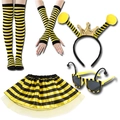 5-piece bee costume set with yellow black striped skirt, wings, headband and glasses - Style 2 Bee 5-Piece Set