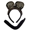 Panoplie costume panda avec serre-tête oreilles à paillettes et queue noire en peluche - Serre-tête Oreilles Rondes à Paillettes Et Longue Queue
