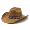 Klassieke bruine suède cowboyhoed met geborduurde band en turquoise kleurig accent - M (56-57cm) / Khaki Imitatiesuède