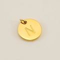 Round golden stainless steel pendant featuring a polished mirror finish and engraved letter N - Letter N (XRS-1456) / Gold