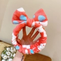 Plush coral fleece bow headband in red, white and blue pattern for face washing - Rose Red Strawberry Rabbit