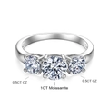 Detail of classic three-stone ring with 1ct moissanite and 0.5ct side cz stones - US 5 / 3-Stone Ring / Platinum