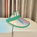 Iridescent sun visor hat with neon green trim and elastic band for UV protection - Green