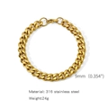Golden 9mm Cuban link chain bracelet made of durable 316 stainless steel for men and women - 9mm/18cm / Gold