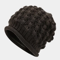 Detail of chunky knit pattern on dark brown beanie showing deep square texture - M (56-58cm) / Grey Green