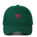 Dark green baseball cap with red heart embroidery and cotton twill texture - Red Heart Embroidery / Dark Green