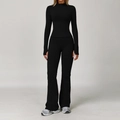 Completo yoga nero due pezzi con maglia a maniche lunghe e leggings a campana - Taglia S / Top E Pantaloni / Nero premium