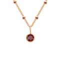 Rose gold necklace with small beads and a round deep red garnet birthstone pendant - January Red - Gold