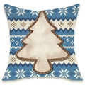 Blue Nordic snowflake Christmas pillow cover with beige tree applique and linen texture - Blue Christmas Tree