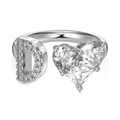 Verstellbarer S925 Sterling Silber Ring mit Buchstabe D und Herz Zirkonia Stein - Buchstabe D / Silber Buchstabe D