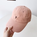 Pink washed cotton baseball cap featuring embroidered number 7 for a vintage look - Pink