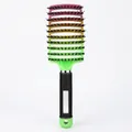 Rainbow gradient vent hair brush with ergonomic non-slip handle for volume styling - With Boar Bristle / Gradient Pink-Orange-Green Black Rubber Handle