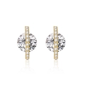 Golden planet stud earrings with sparkling round zircon and micro-pave diamond bar - 925 Silver / Gold Stud Earrings