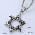 Detailed view of silver hexagram pendant with vintage textures and 30x35mm dimensions - Hexagram
