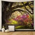 Dettaglio dell'arazzo forestale con querce antiche e fiori dai colori vivaci - Azalee in Fiore nella Foresta (GT100015) / 73X95CM
