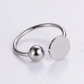Minimalist stainless steel open ring featuring a polished metal ball and a flat round disc - US 6 / Steel