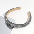 Detailed view of the soft non-slip velvet lining and grey rhinestones on wide headband - Dark Gray