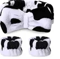 Set spa da 3 pezzi con stampa mucca con fascia in peluche e due polsini assorbenti - Set da 3 pezzi stampa mucca (149#)