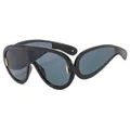 Futuristische schwarze Wrap-Around-Sonnenbrille mit dunkelgrauen Gläsern und Goldakzenten - C1-Schwarzer Rahmen Schwarzgraue Gläser
