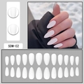 Detailed almond matte press-on nails in creamy pink-white finish with model display - Milky White (SDM-02) / Glue Type