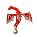 Vintage red enamel flying dragon brooch pin with silver metal details for suits and coats - Red Enamel