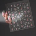 Autocollants ongles 3D en relief avec sapin de Noël rose et motifs de flocons de neige - CO-114 Noël Laser Éclat Coquillage