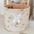 Cesta plegable de escritorio con ositos, lazo blanco y detalles de encaje - Serie Oso de Postre / Naranja