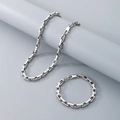 Set collana e bracciale uomo con maglia veneziana in acciaio argento lucido - Stile Chiusura a Moschettone Rettangolare / Collana 65cm