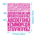 Pink uppercase letter stickers in 0.5, 1, and 1.5 inch sizes for scrapbook decor - Magenta