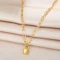 Chunky gold padlock pendant necklace with engraved Love link on champagne silk - Lock Pendant Style NC1039G / 40+5cm