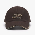 Dark brown washed cotton baseball cap with embroidered patch and camo brim detail - Coffee (24A122)