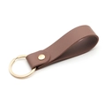 Brown PU leather keychain with gold metal ring and rivet in minimalist design - Rouge & Gold