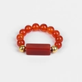 Handmade 4mm red bloodstone beaded ring with rectangular agate and gold accents - Red Agate