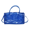 Royal blue transparent PVC beach tote bag with top handles and adjustable shoulder strap - Blue