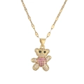 Collana con ciondolo a forma di orsetto dorato con zirconi rosa e trasparenti - Oro Rosso