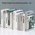 Modern minimalist decorative faux book set in tiered arrangement for home interior styling - Modern English Fake Books Set-Package No.1 (12Pcs)