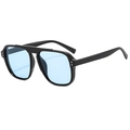 Lunettes de soleil oversize noires à double pont avec verres bleu clair pour hommes et femmes - Monture Noire Verres Bleus