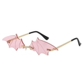 Pink bat-shaped rimless sunglasses for women with stylish metal arms and party flair - Pink