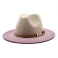 Detail of felt fedora hat featuring a brown leather band and gold streamline metal buckle - M(56-58cm) / Gradient Light Purple