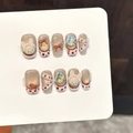 Handmade balletcore press-on nails with 3D cute rabbit, bows and pearls on nude pink base - 3430-Short Trapezoid (XS)