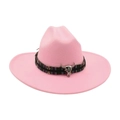 Pink wool felt cowboy hat with ethnic woven band and silver bull skull ornament - Pink