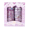 Mutian cherry blossom washi tape set with pink flower patterns and gold foil detail - Brilliant Sakura - Purple