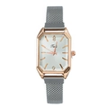 Women's rose gold square watch with a white dial and silver mesh steel strap - Silver