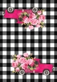 Absorbent kitchen dish towel with pink vintage truck and roses on buffalo plaid pattern - Truck and Pink Roses (MB1-8)
