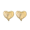 Macro shot of gold plated heart stud earrings with unique crumpled metal texture detail - Gold Heart Wrinkled Texture