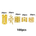 100pcs golden hair jewelry rings set featuring 5 diverse patterns for braids and dreadlocks - 100PCS (Boxed) / Gold