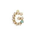 Detail of gold metal letter G pendant with pearl inlay and a teal decorative bead - Pearl Letter G - Blue