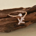 Anello ad aereo in argento S925 in oro rosa con micro-cristalli scintillanti - Taglia 14 (Aperto Regolabile) / Oro rosa