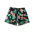 Boy's black quick-dry beach shorts with tropical orange floral and palm leaf print - 152 / Frangipani