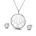 Silver 316 stainless steel jewelry set with hollow tree design and clear crystals - Stylized Tree Hollow Style (KS112600-KC)